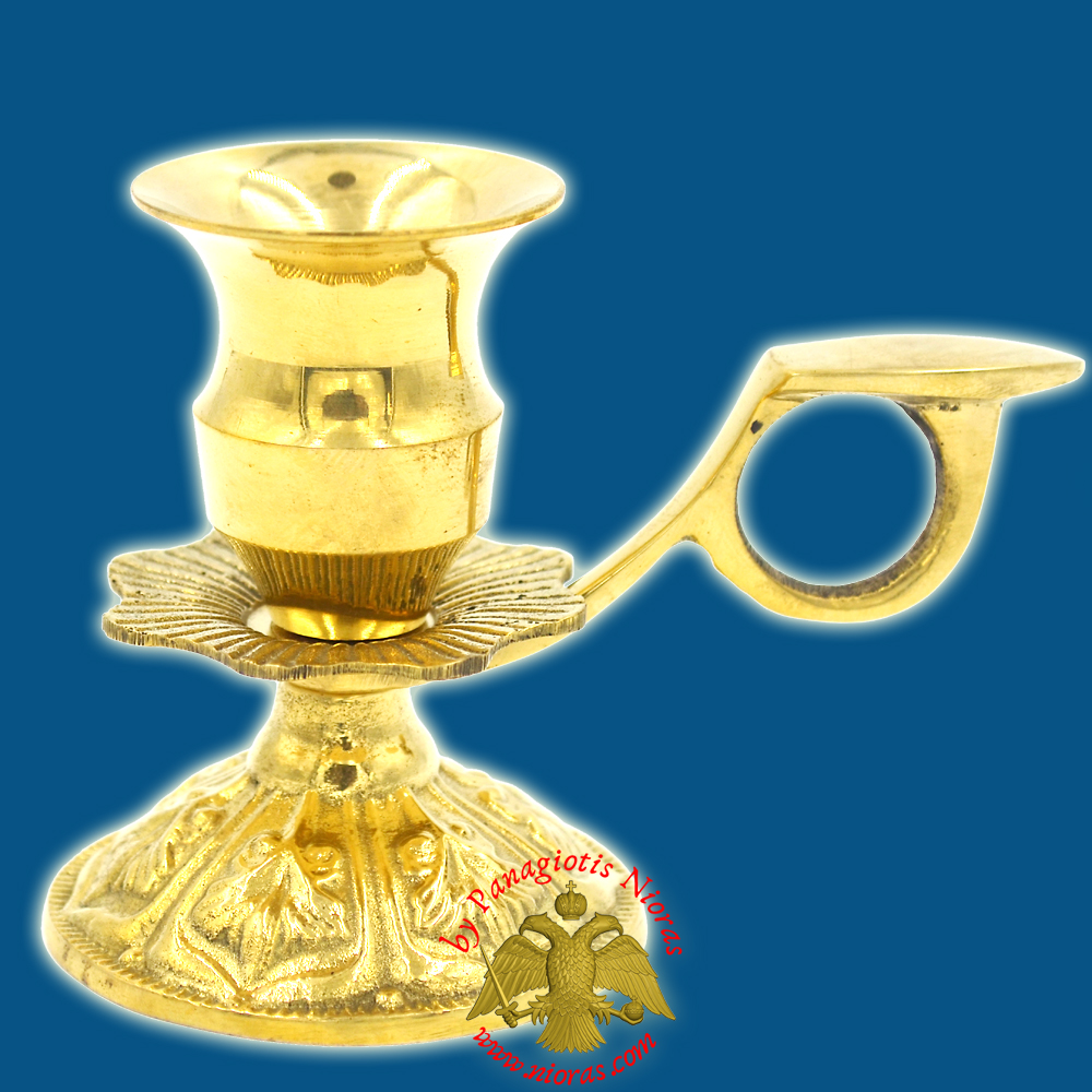 Traditional Orthodox 1-Candle Stand with Handle Gold Plated