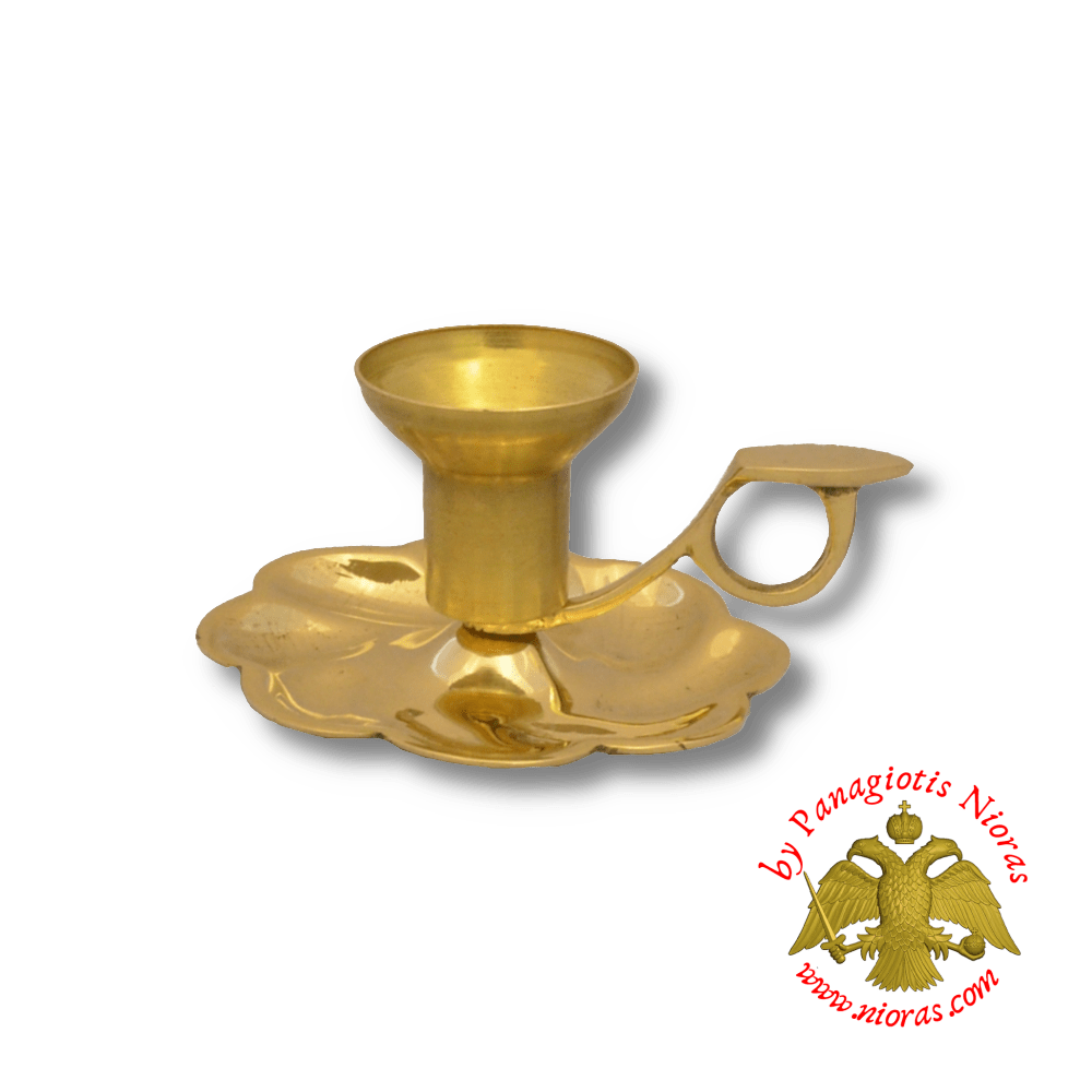 Traditional Single Candle Stand with Plate and Handle Brass Polished