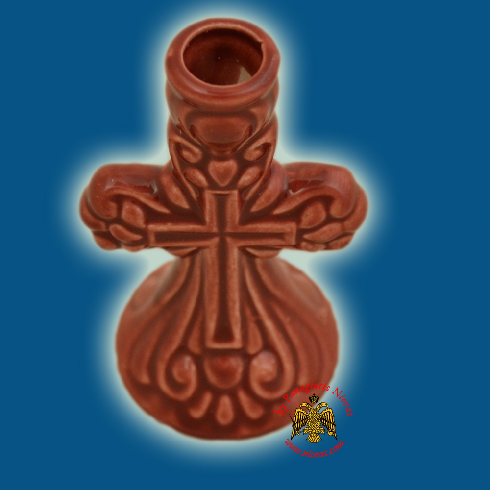 Candle Holder Orhtodox Cross Colored Ceramic Red 8cm