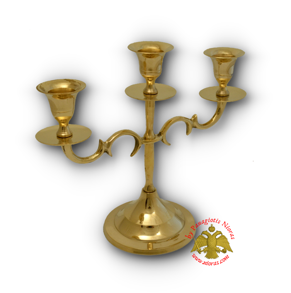 Traditional Three Case Candle Stand Brass h:19x22cm