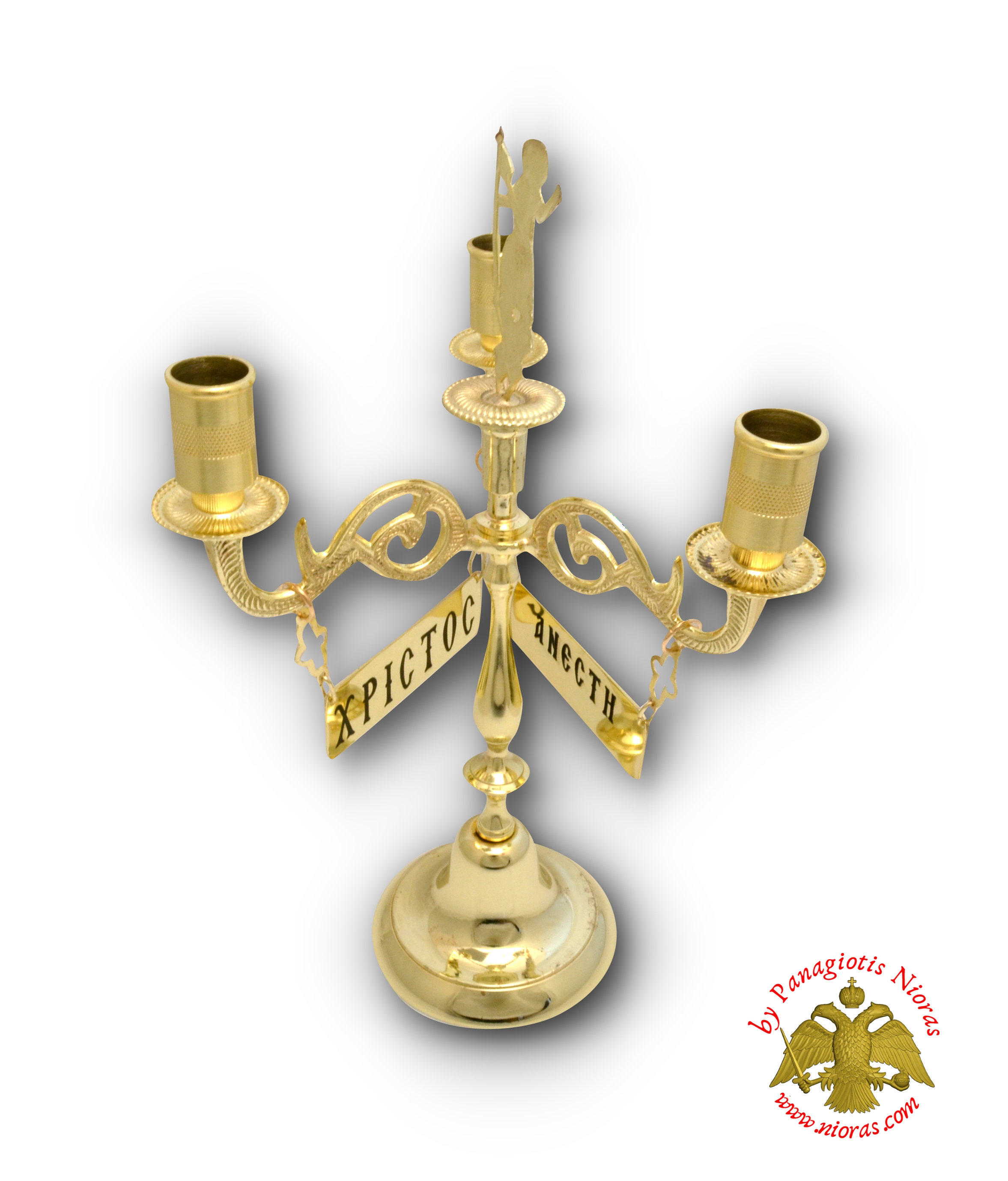 Orthodox Resurrection Candle Stand Three Candles 30cm Gold Plated