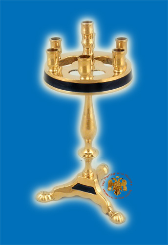 Metal Brass Candle Stand Round Blue 21cm
