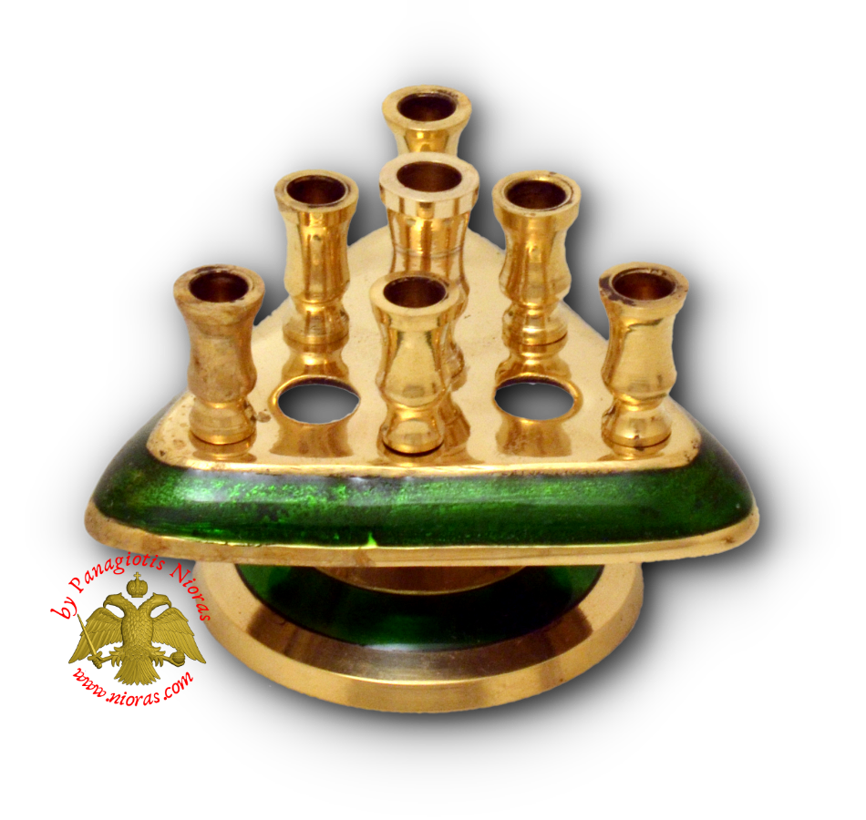 Metal Brass Candle Stand Triangular Green 9cm