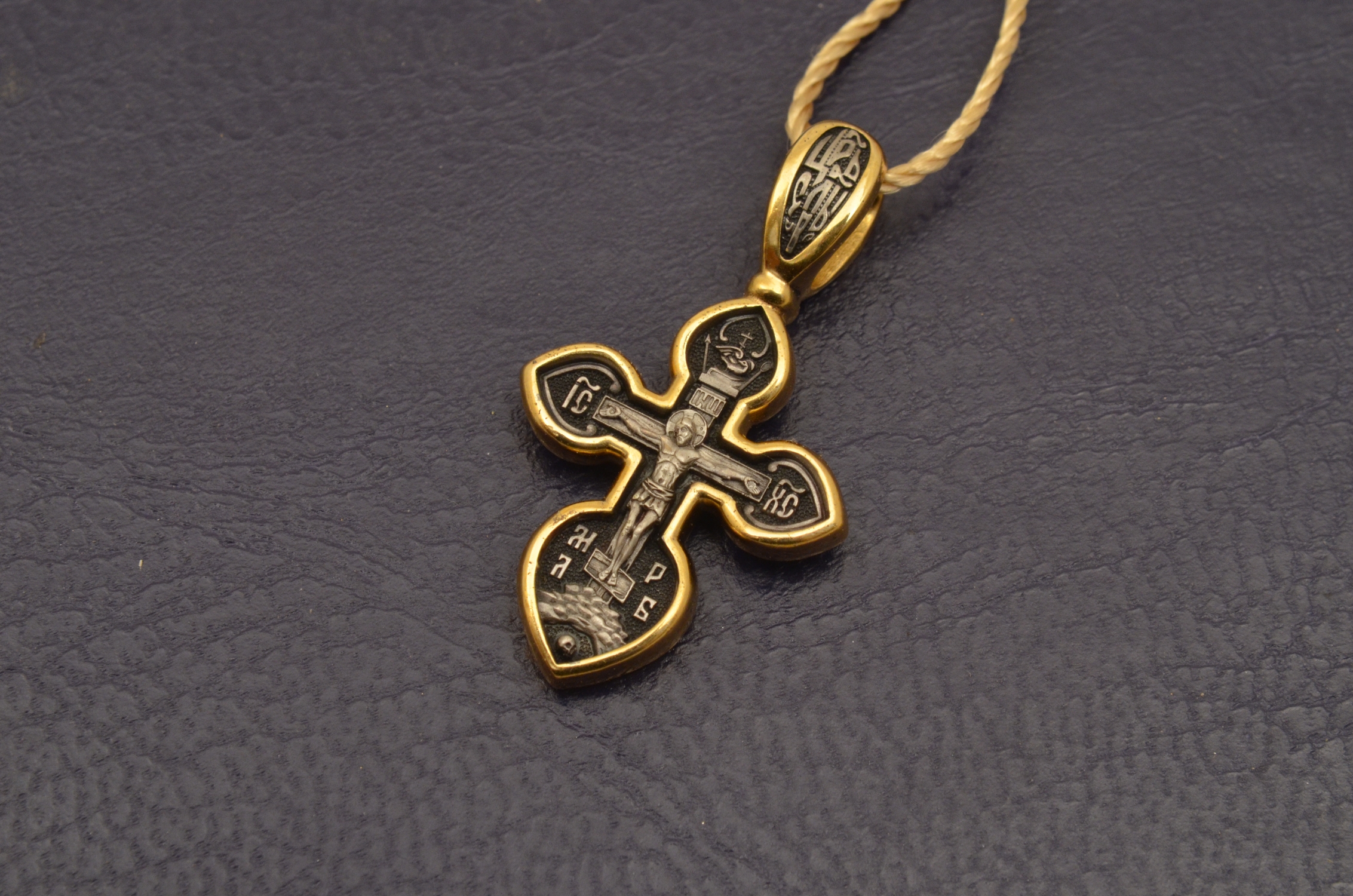 Russian Orthodox NeckWear Silver 925 Cross Gold Plated Gildings 8252 offered in Velvet Gift Box