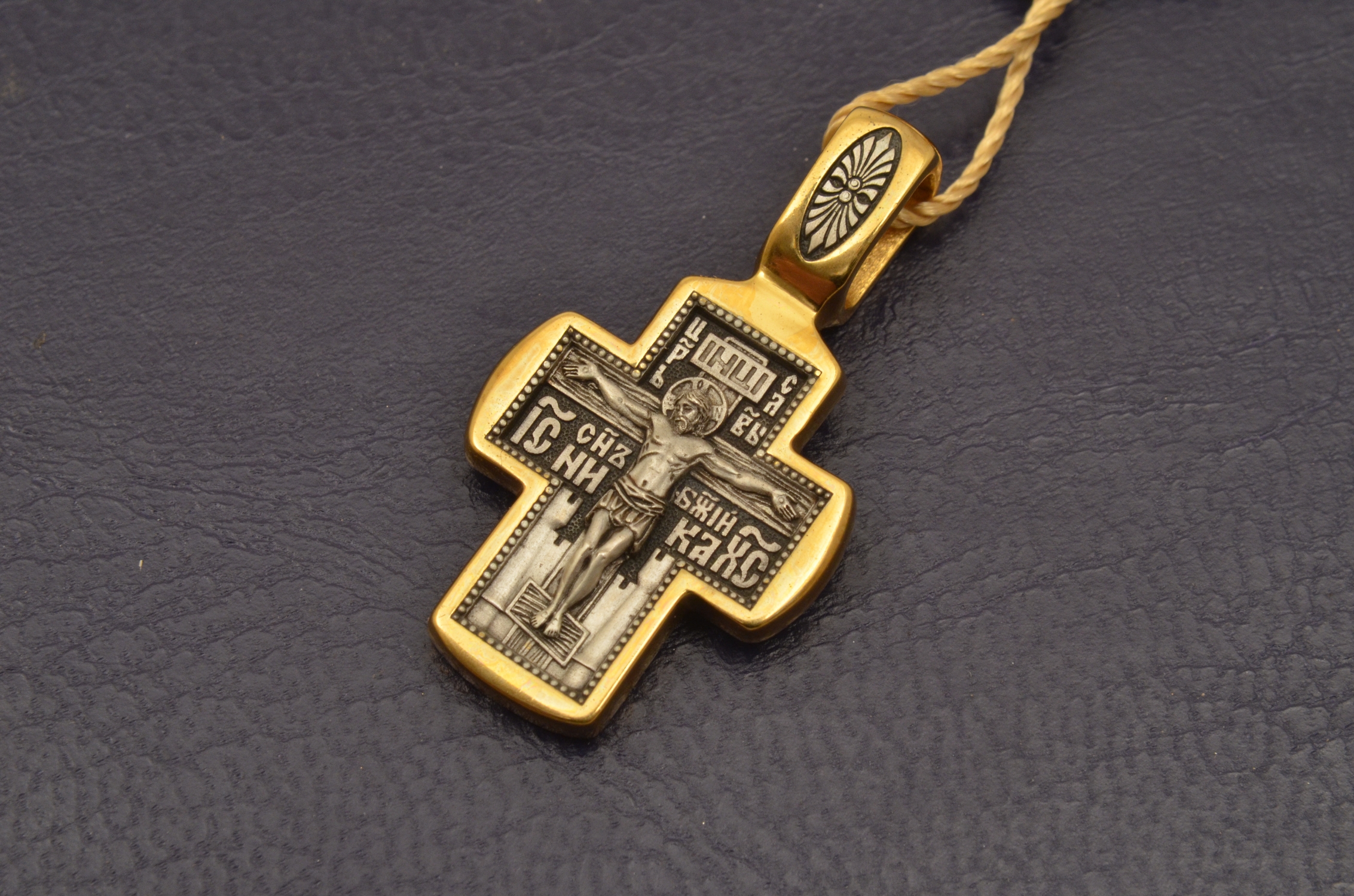 Russian Orthodox NeckWear Silver 925 Cross Gold Plated Gildings 8287 offered in Velvet Gift Box