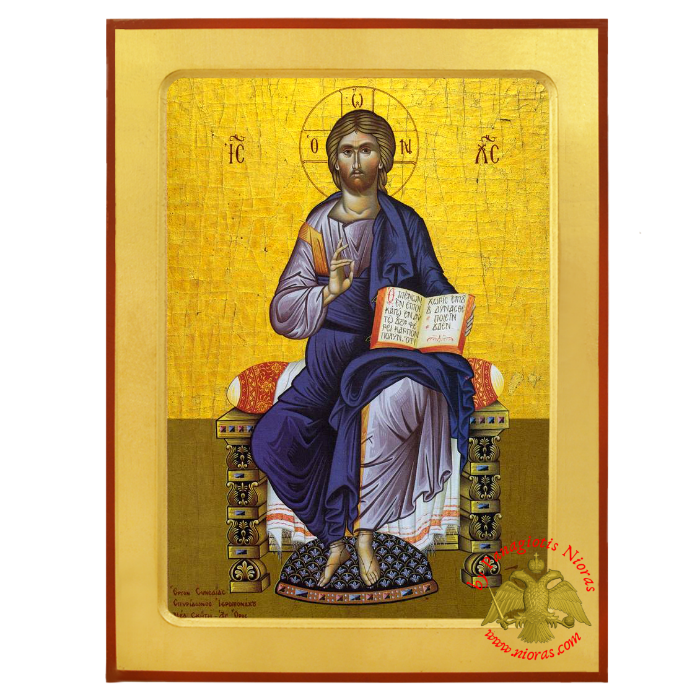 Jesus Christ Enthroned Orthodox Byzantine Wooden Icon, Mount Athos