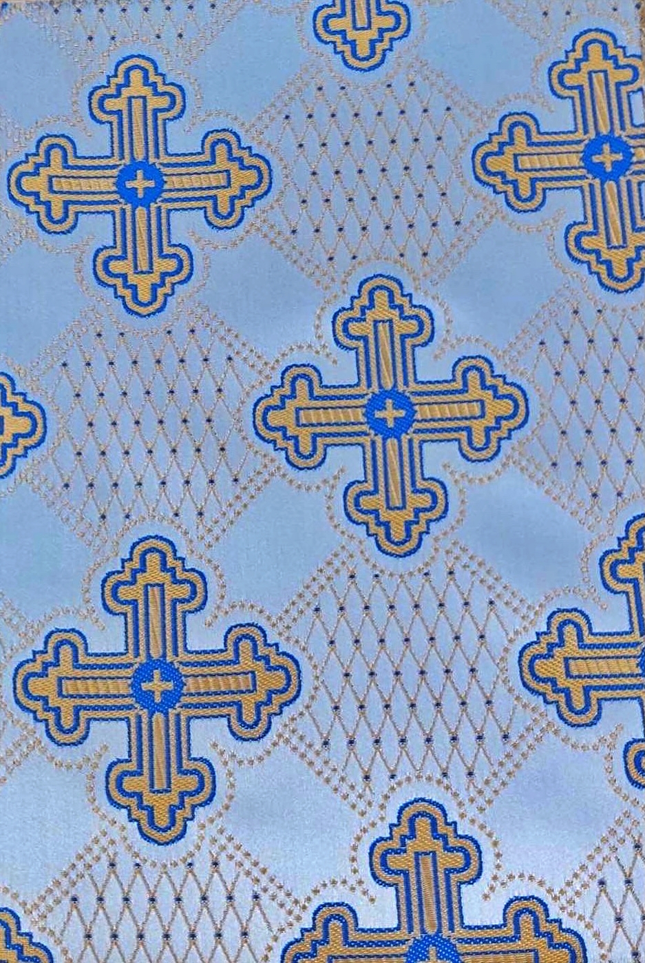 Orthodox Clerics Vestment Fabric White Base with Blue Cross Details