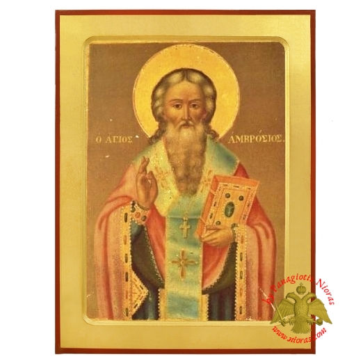 Άγιος Αμβρόσιος Ξύλινη Βυζαντινή Εικόνα