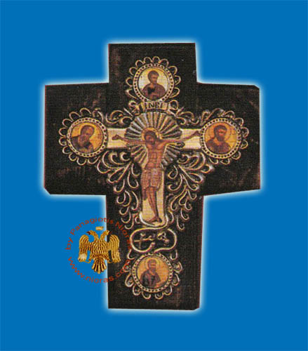 Cross Byzantine Paper On Wood Evangelists Representations 19x23cm