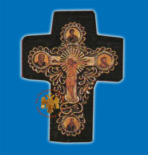 Cross Byzantine Paper On Wood Evangelists Representations 11x13cm