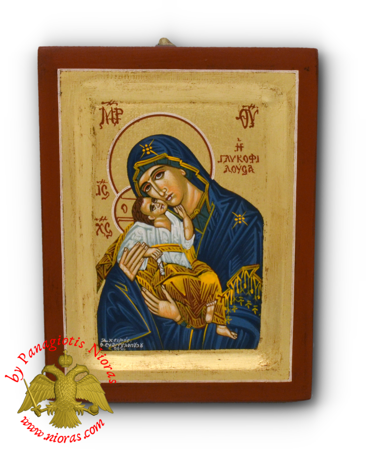 Hagiography Icon Panagia Sweet Kissing on Natural Framed Wood 14x18cm