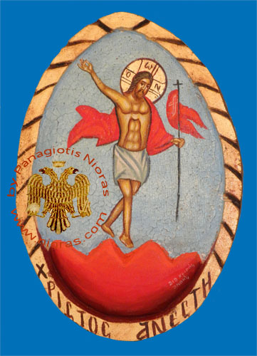 Hagiography Resurrection Christos Anesti Hand Painted Icon Blue Background
