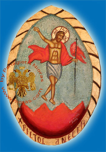 Hagiography Resurrection Christos Anesti Hand Painted Icon Green Background