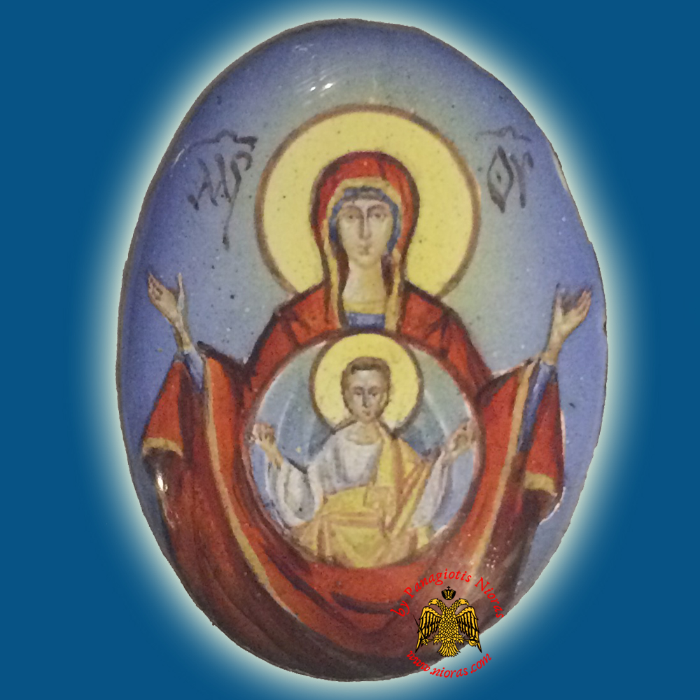 Enamel Oval Hand Painted Icon Theotokos Holy Virgin Mary 3x4cm