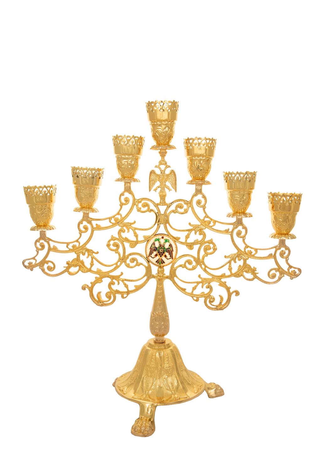 Holy Table Seven Branch Oil Lamp Candle Gold Plated 58x60 cm