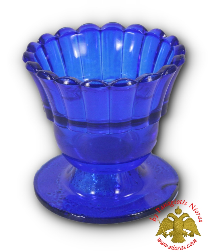 Glass Vigil Oil Candle with Standing Base Blue 8x8cm