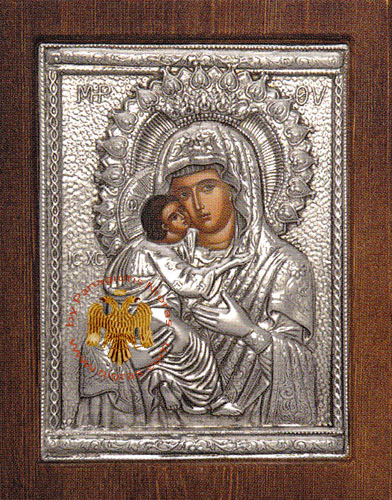 Theotokos Panagia Glykofilousa Byzantine Silver Plated Icon