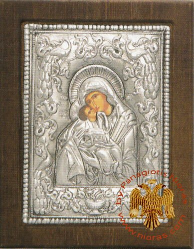 Theotokos Panagia Glykofilousa with Peacocks Silver Plated Icon