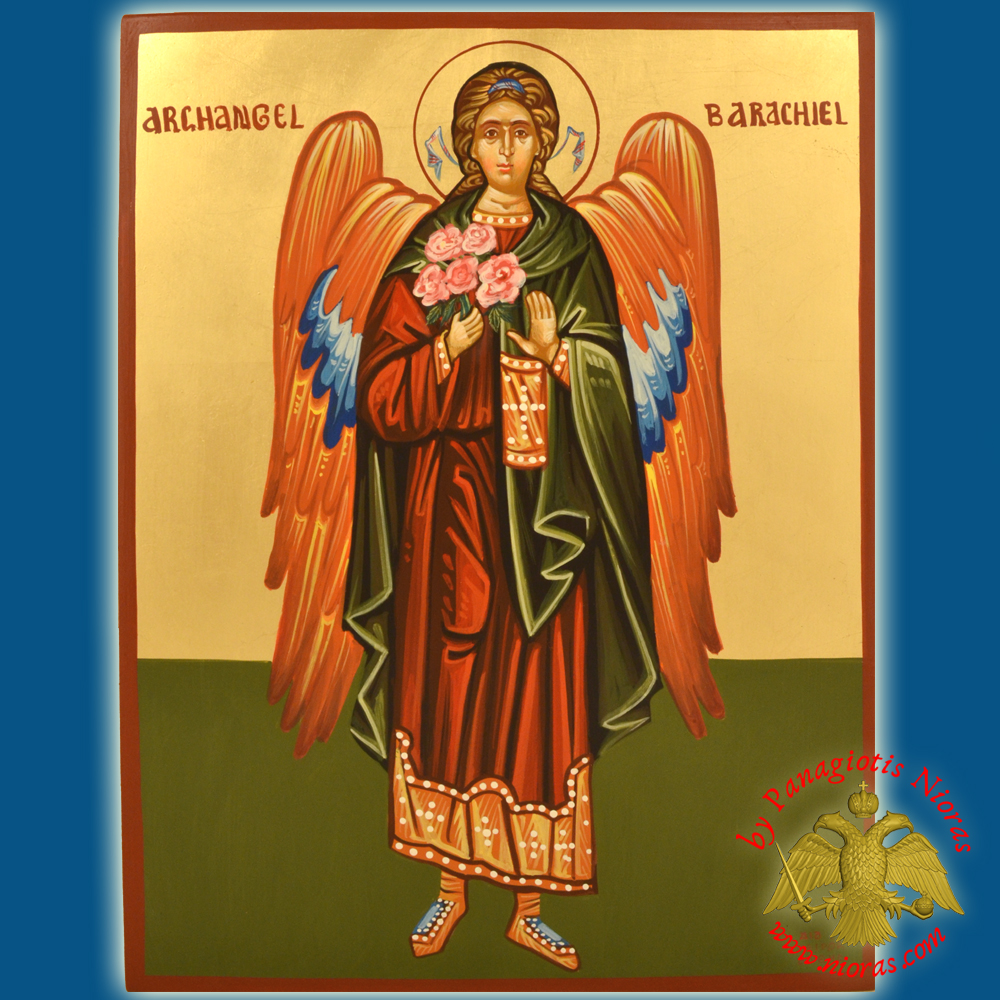 Hagiography Byzantine Hand Painted Icon Archangel Barachiel 30x40cm