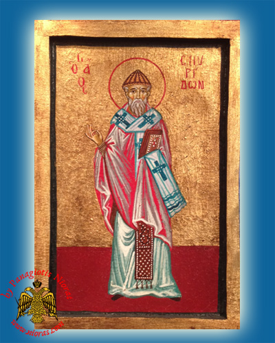 Hagiography Saint Spyridon Full Figure Hand Painted Carved Wooden Icon 17x26cm
