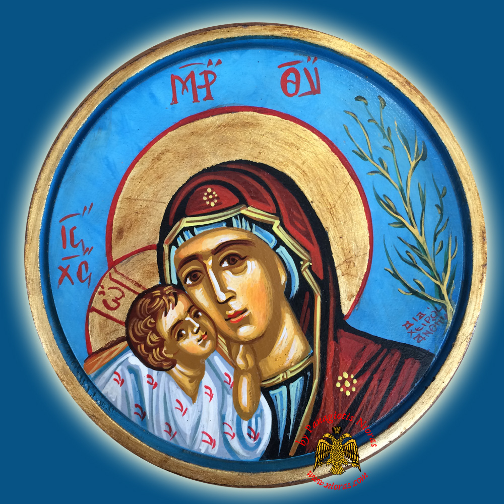 Hagiography Holy Virgin Mary Hand Painted Icon d:16cm