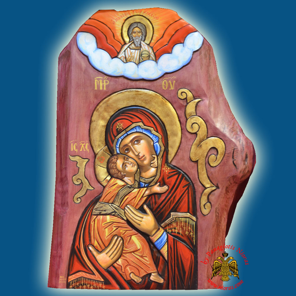 Hagiography Icon of Holy Virgin Mary on Natural Piece of Wood 55x75cm<b> Special Order Request </b>