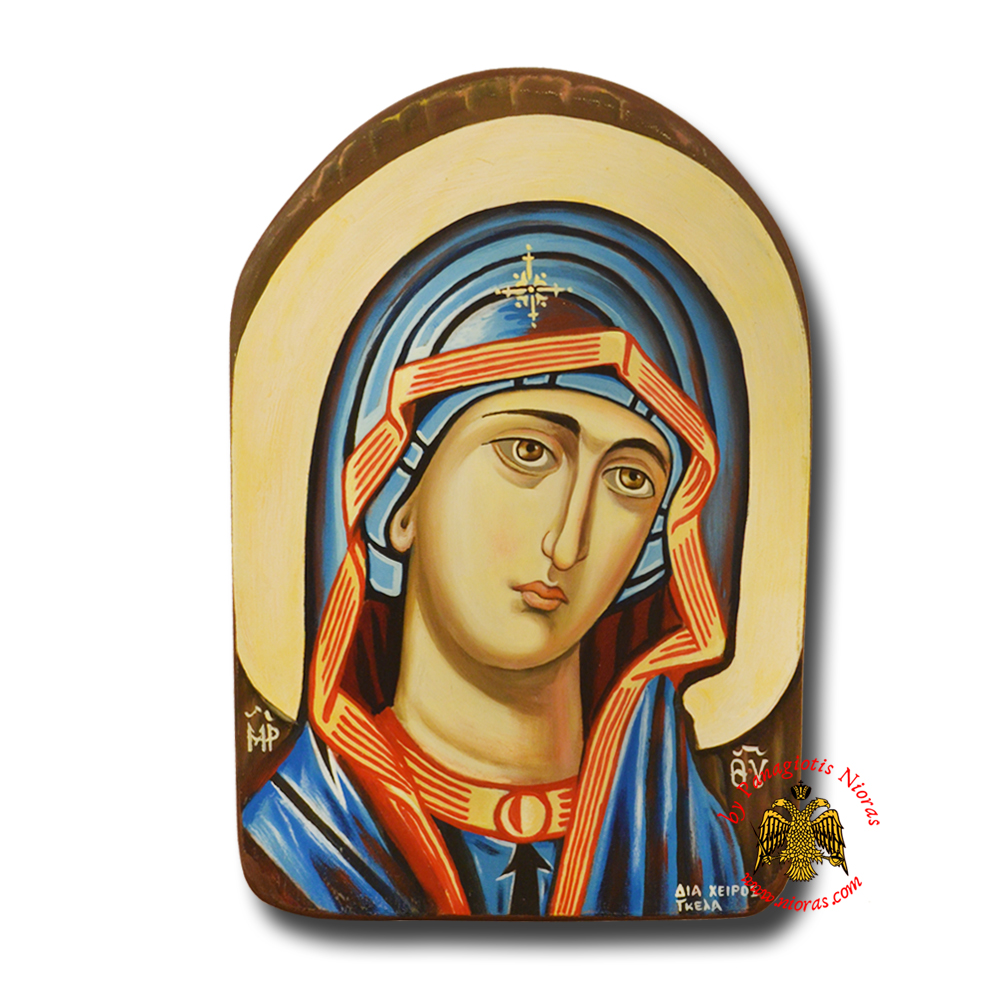 Hagiography Byzantine Hand Painted Icon Holy Virgin Mary Theotokos Face Detail Blue<b> Special Order Request </b>
