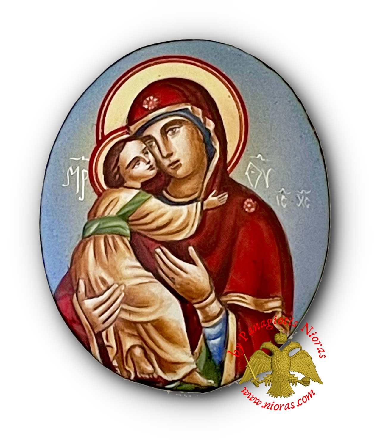 Enamel Oval Hand Painted Icon Theotokos SweetKissing