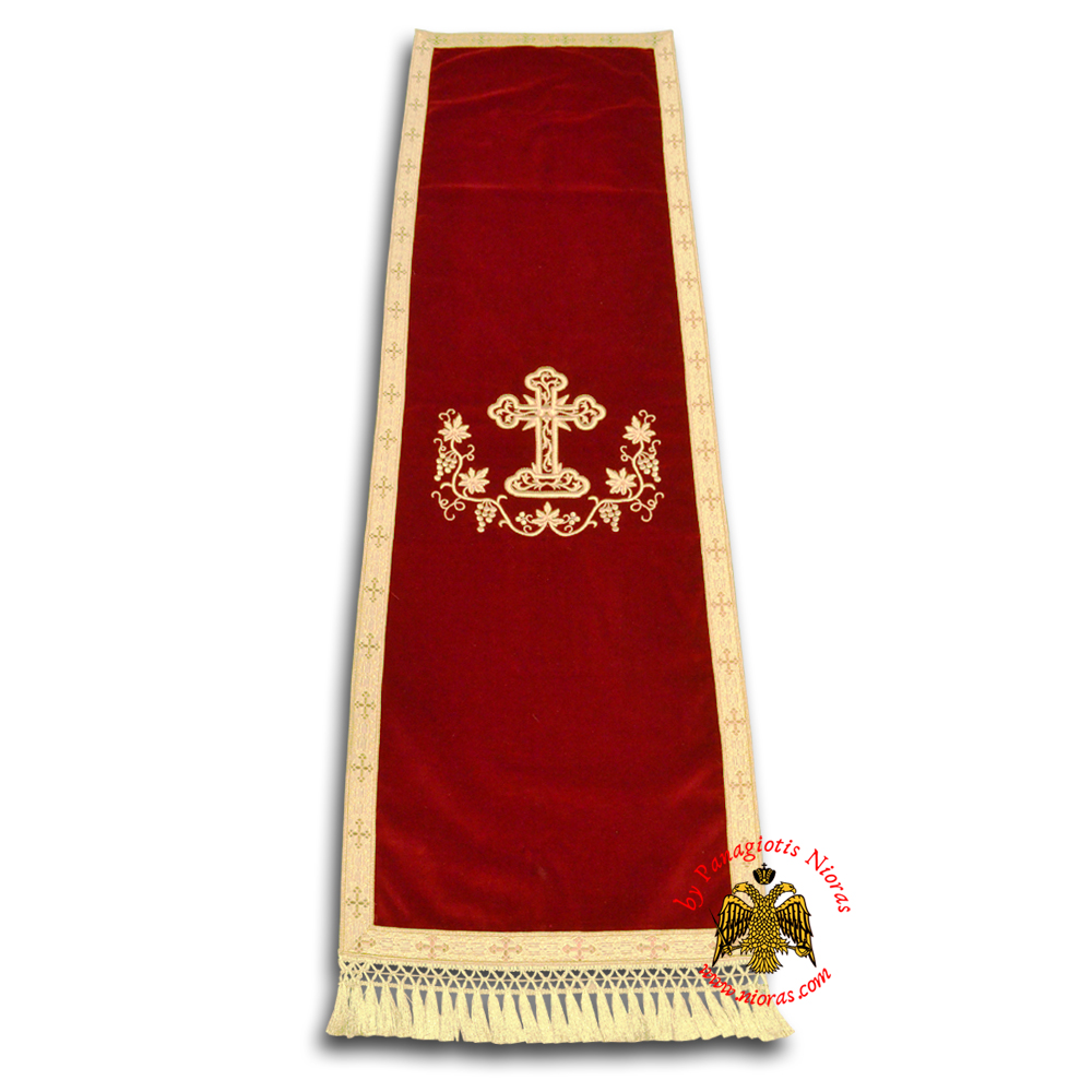 Orthodox Icon Stand Velvet Cover with Gold Knitting Cross Embroidery
