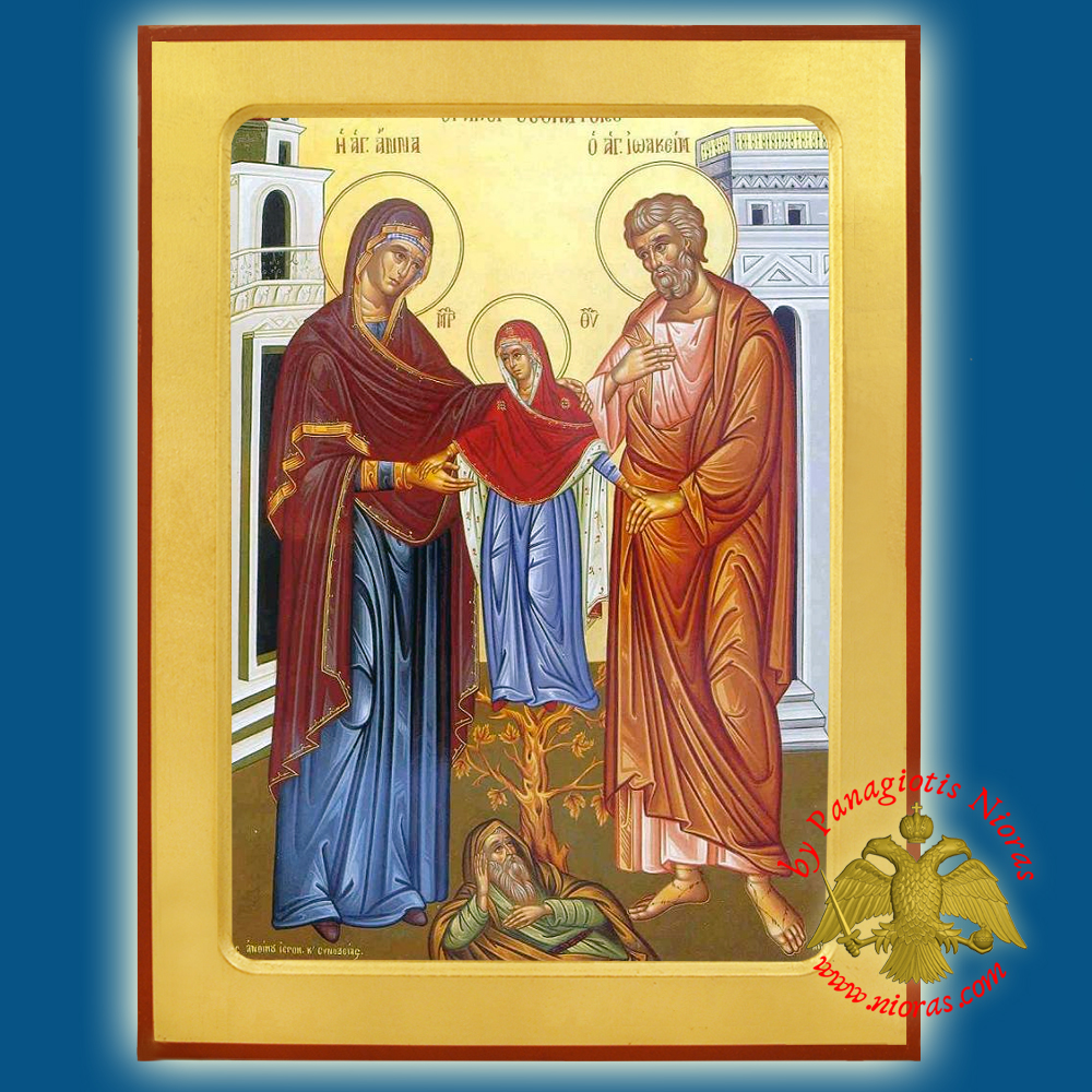 Joachim and Anna with Holy Virgin Mary Byzantine Wooden Icon