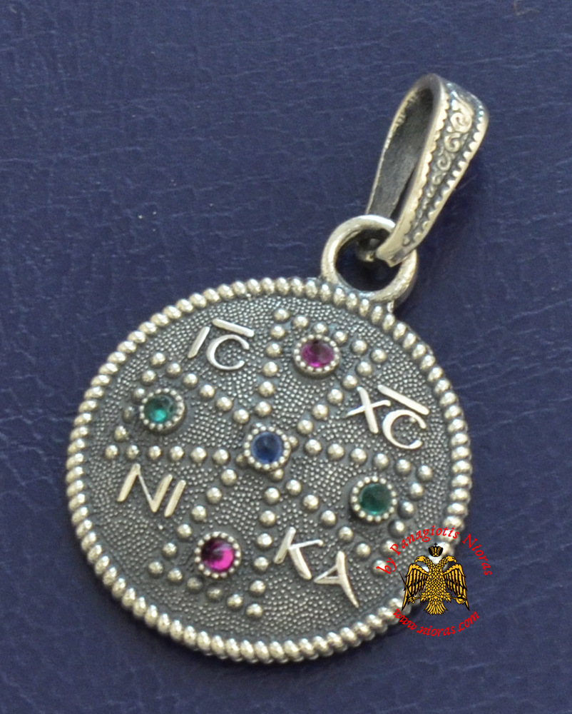 Neckwear Byzantine Pendant ICXC NIKA Cross With Stones Silver 925