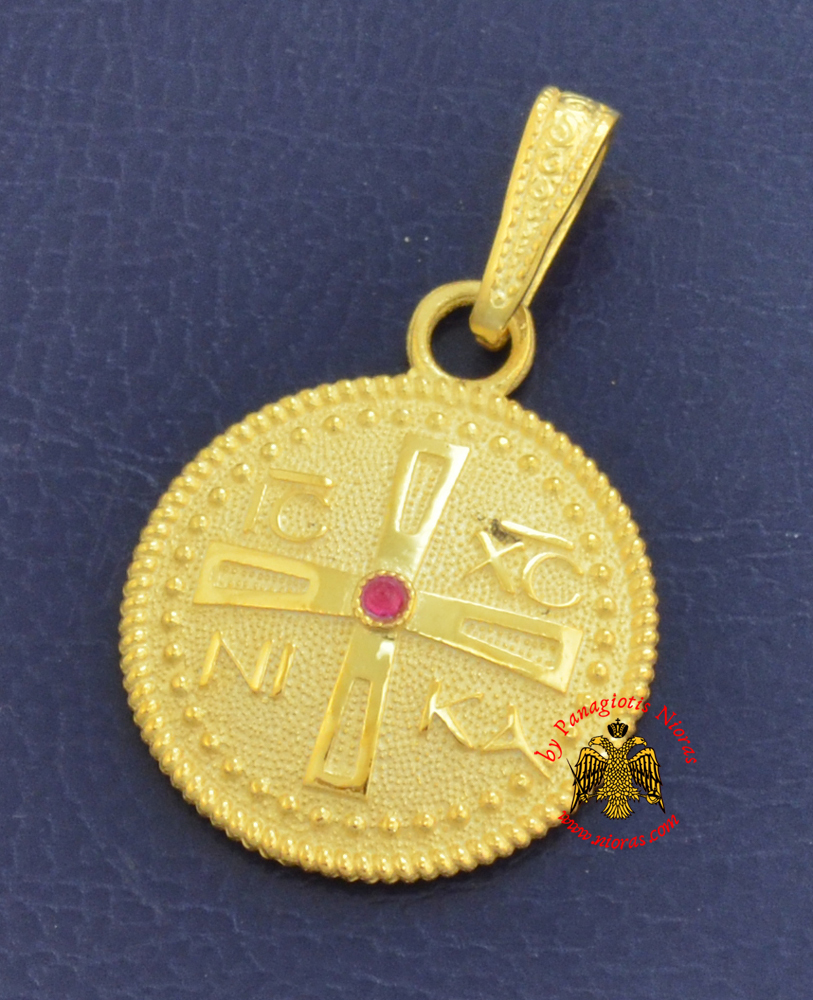 Neckwear Byzantine Pendant ICXC NIKA Cross With Stones Silver 925 Gold Plated