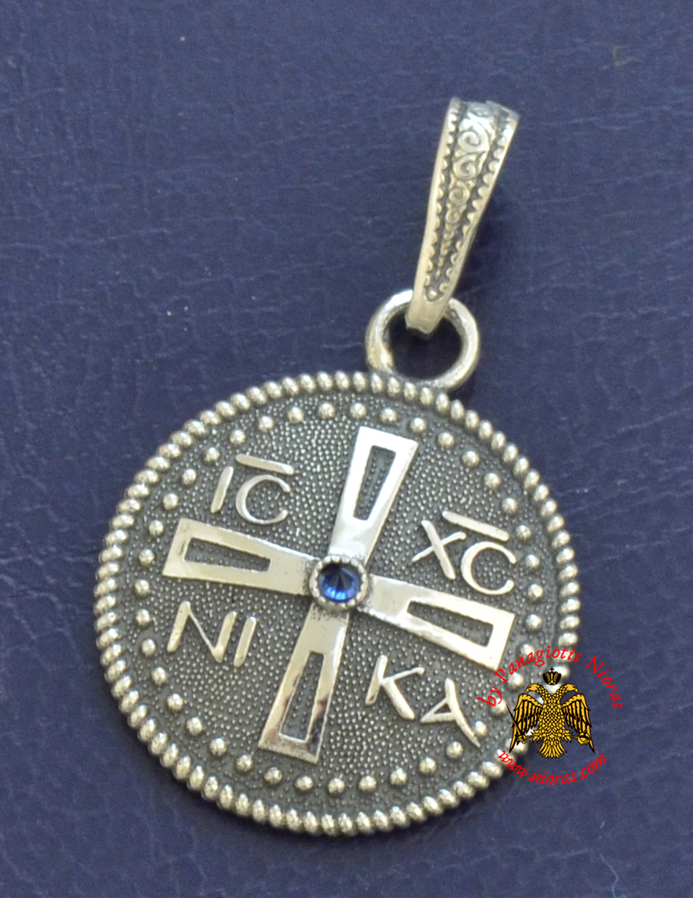 Neckwear Byzantine Pendant ICXC NIKA Cross With Stones Silver 925