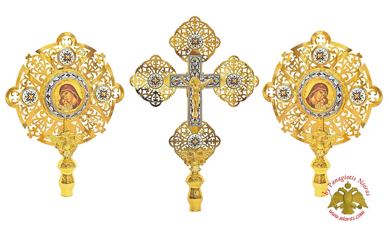Orthodox Ecclesiastical Gold Plated with Enamel Exapterigon Cherubim Set of 3