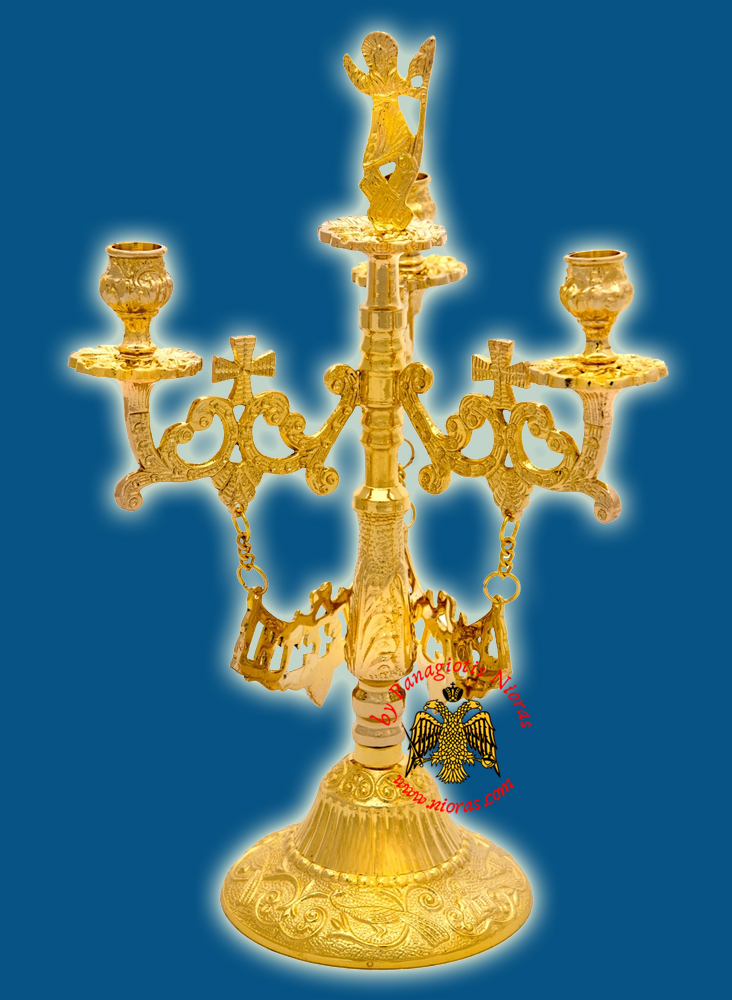 Orthodox Resurrection Candle Stand Three Candles Gold Plated