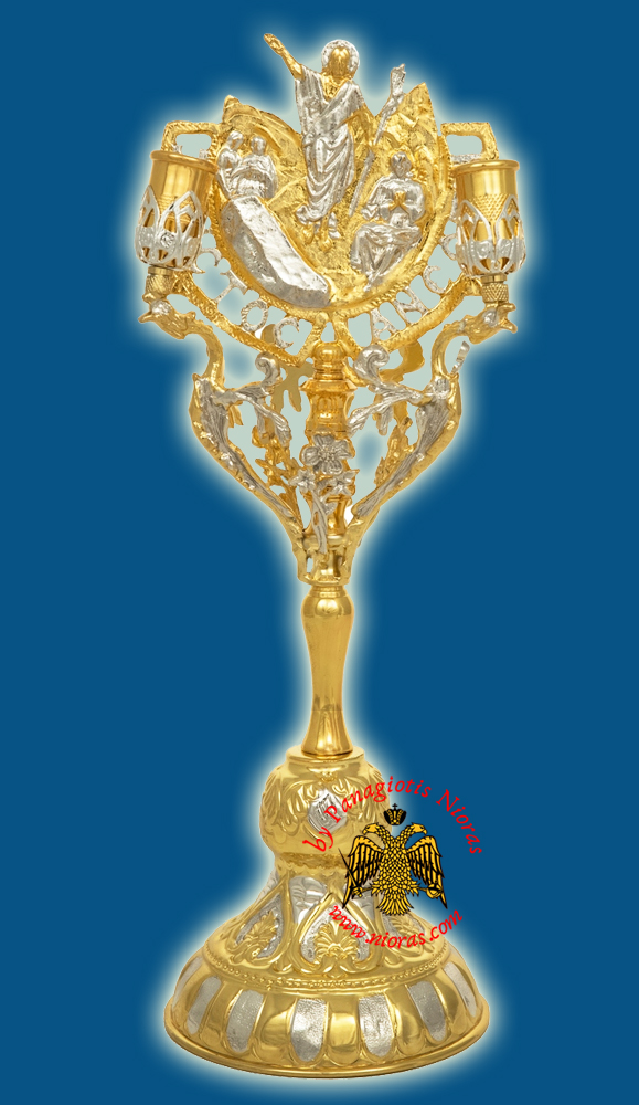 Orthodox Resurrection Figure Three Candles Stand Gold & Silver Plated
