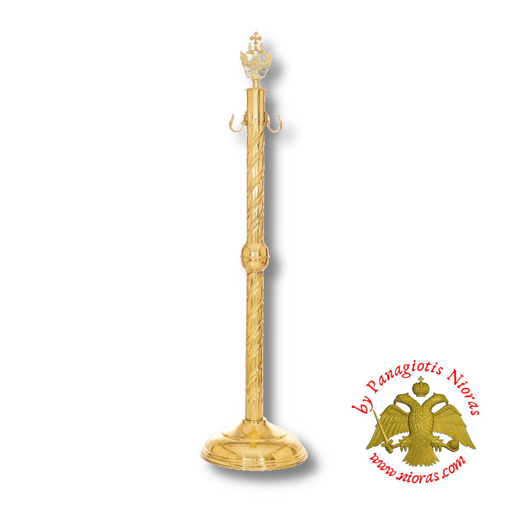 Orthodox Church Aisle Cord Stand Brass Polished with Byzantine Eagle