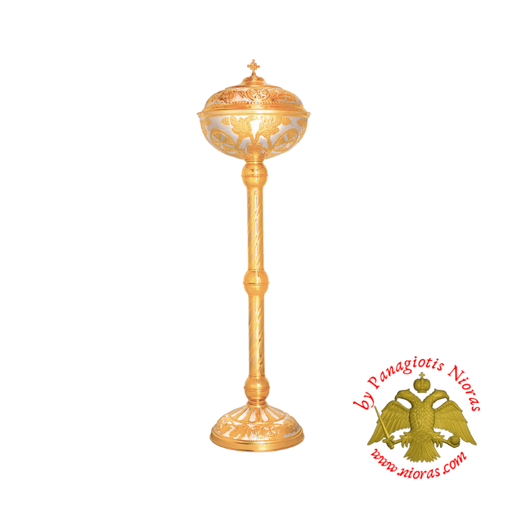 Andidoron Bowl for Holy Prosphoron Bread with Standing Base Gold Silver Plated 35x122cm