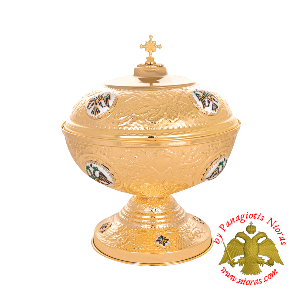 Andidoron Bowl Gold Plated with Enamel Details for Holy Bread