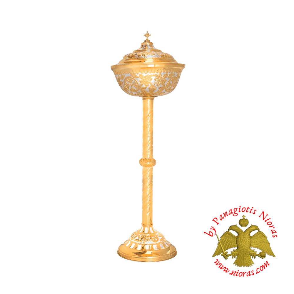 Andidoron Bowl for Holy Prosphoron Bread with Standing Base Gold Silver Plated 42x128cm