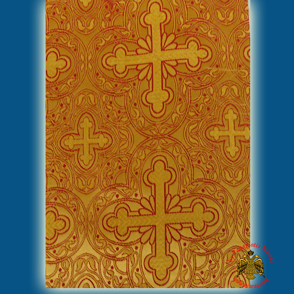 Orthodox Vestment Cloth Liturgical Golden Fabric With Burgundy Cross Details 6633