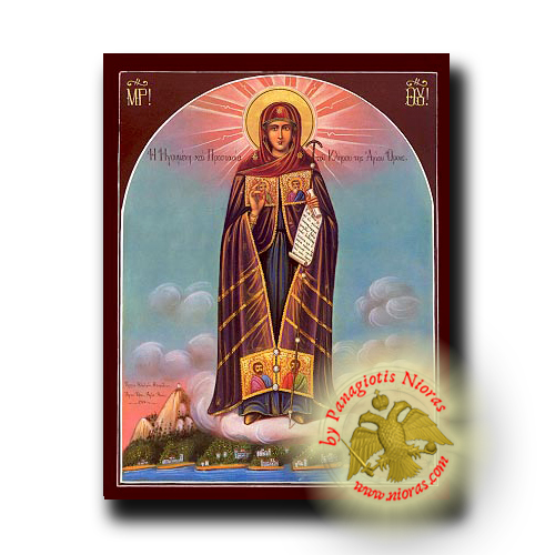 Theotokos Abbess of Mount Athos, Full Body - Neoclassical Wooden Icon
