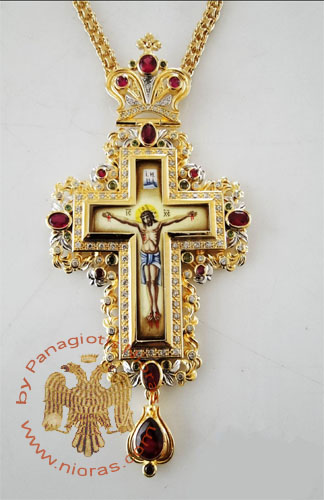 Pectoral Cross Design 185b Gold Plated Brass Zirgon Stone
