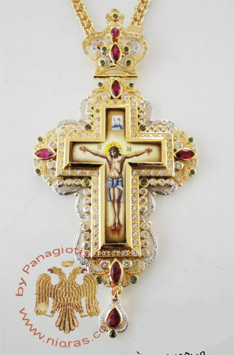 Pectoral Cross Design 191a Gold Plated Brass Zirgon Stone
