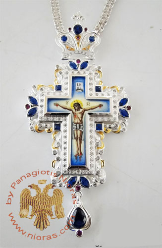 Pectoral Cross Design 192a Silver Plated Brass Zirgon Stone