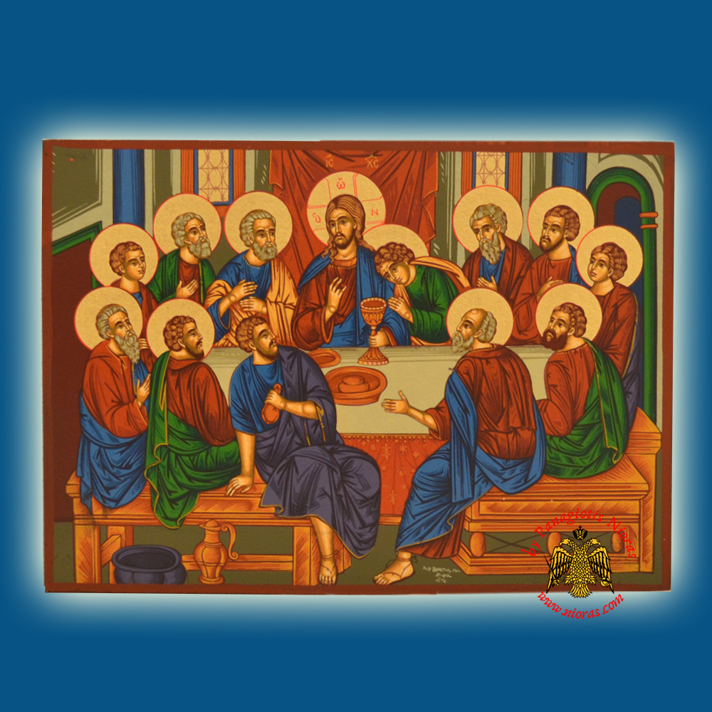 Last Supper 223 Byzantine Wooden Icon on Canvas