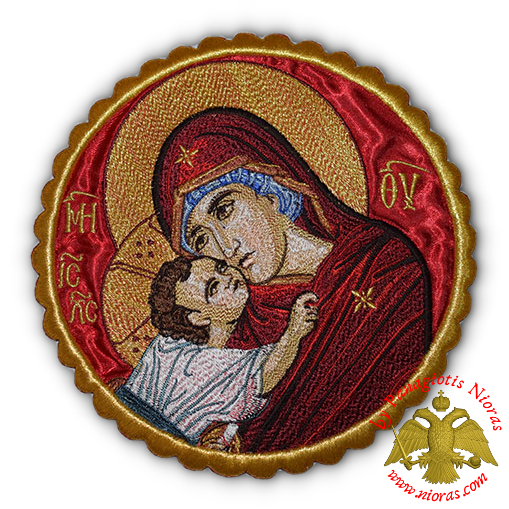 Orthodox Embroidery Holy Virgin Mary Sweet Kiss Burgundy d:16cm