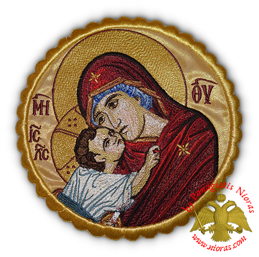 Orthodox Embroidery Holy Virgin Mary Sweet Kiss Light Golden d:16cm