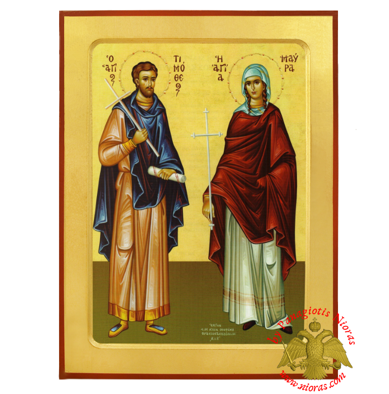 Saints Timothy and Maura the Martyrs Orthodox Byzantine Wooden Icon