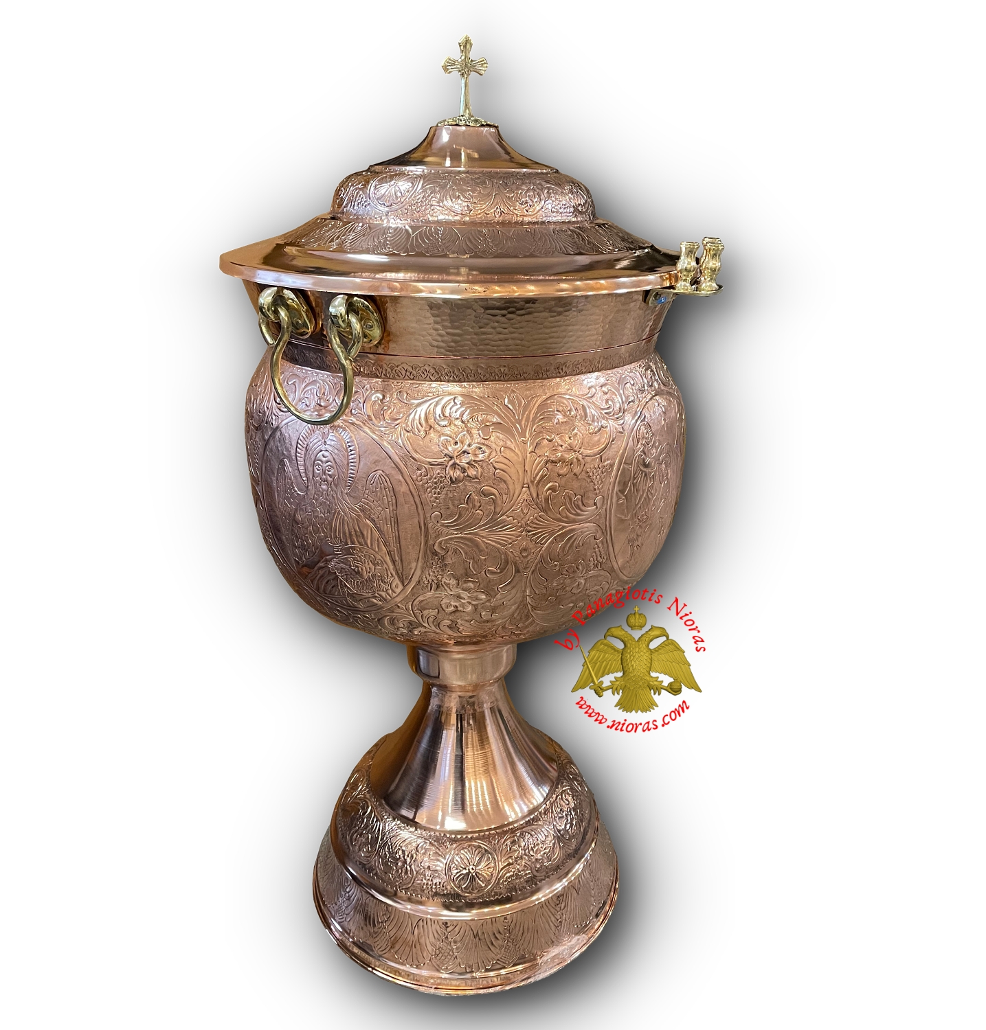 Baptismal Font Copper Hand Carved Baptism in the Body with Cover Lid and Water Collection Tank